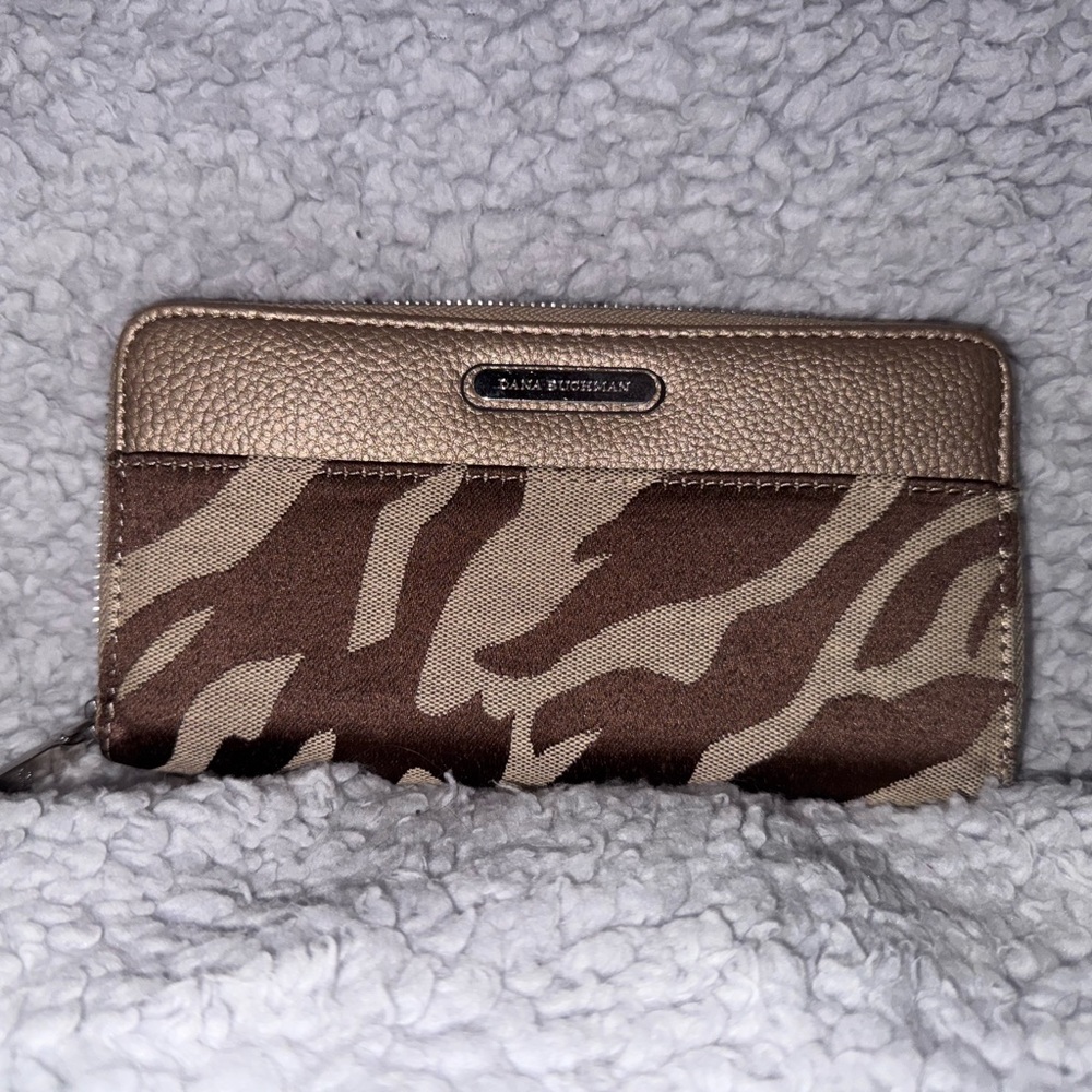 Dana Buchman Brown and Gold Animal Print Zip-Around Wallet